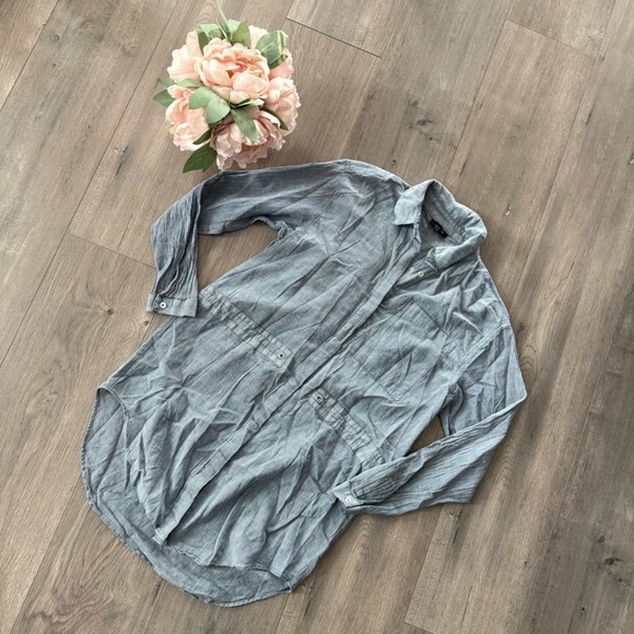 🍁5 for $15🍁 A.n.a. Chambray Striped Button Down Tunic Top - Picture 1 of 6